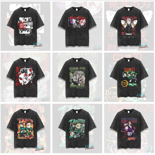 鬼灭之刃Demon Slayer炭治郎纯棉水洗做旧宽松短袖印花T恤t-shirt