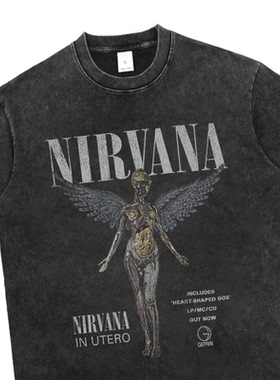 Nirvana涅槃乐队美式复古水洗做旧短袖t恤男女夏季宽松高街潮牌UT