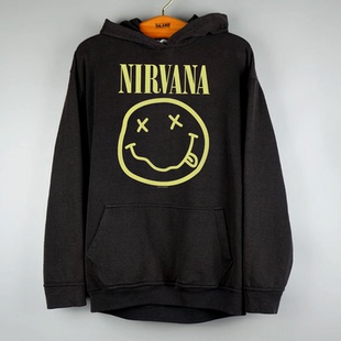 NIRVANA 涅槃乐队笑脸连帽卫衣美式复古摇滚oversize宽松帽衫外套
