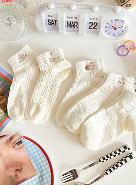 白色袜子女短袜夏季ins潮纯棉薄款可爱日系卡通小熊低帮浅口船袜