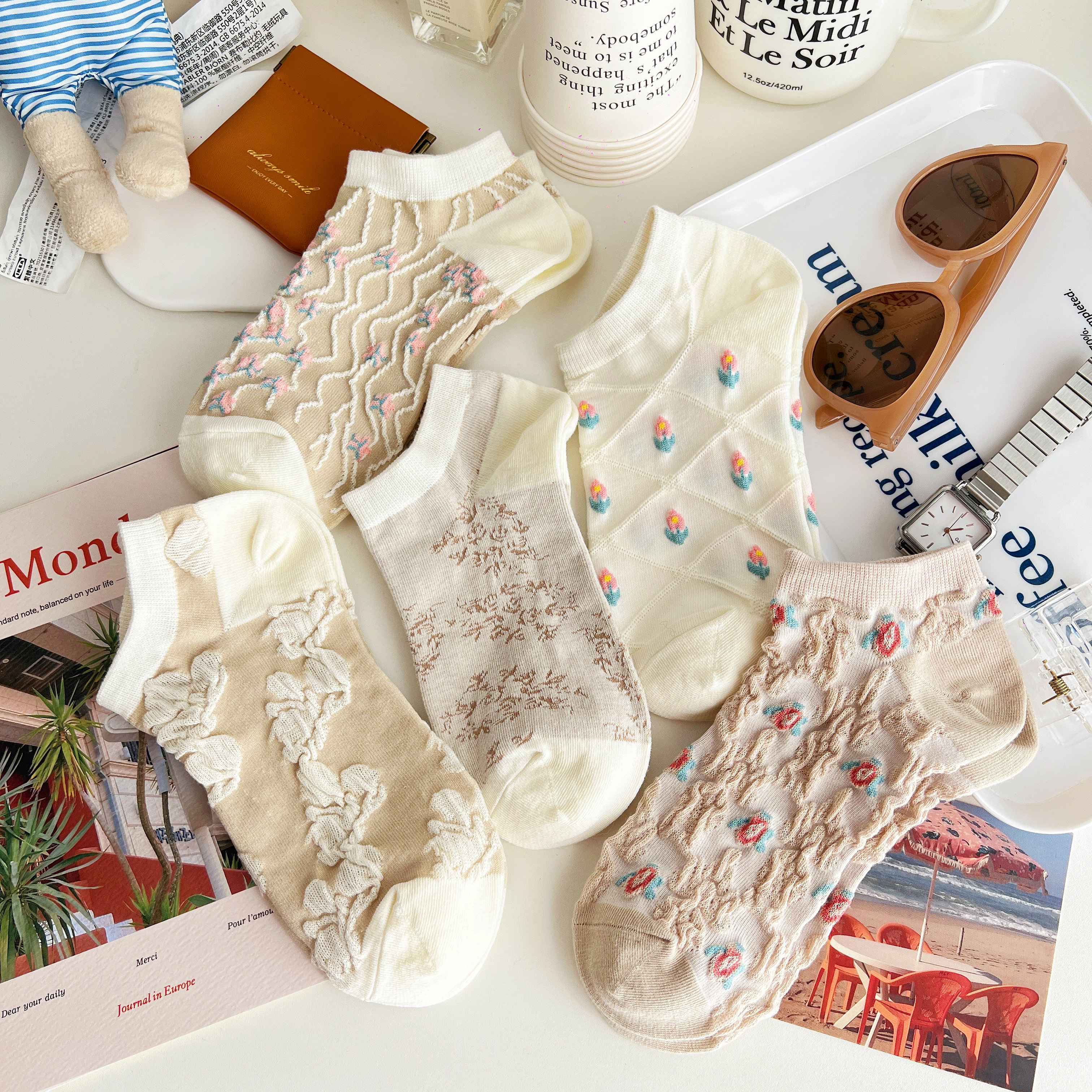 日系吸汗夏季女浮雕女短袜