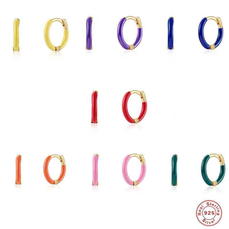 S925纯银圆形手工滴油耳扣耳钉跨境热销时尚潮流简约个性耳圈耳环