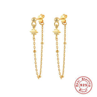 S925纯银光珠链式八角形星款叠戴流苏耳环耳钉欧美畅销创意耳饰女