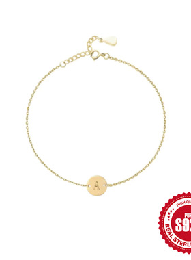 新款S925纯银圆牌刻字26个字母日常佩戴手链女跨境热销经典款手饰