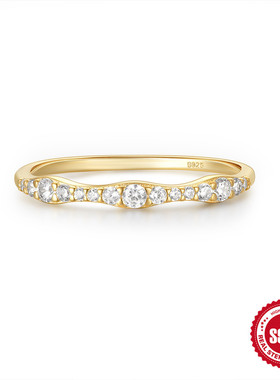 S925纯银单排间隔大小镶钻求婚戒指环欧美热销气质INS高级食指戒