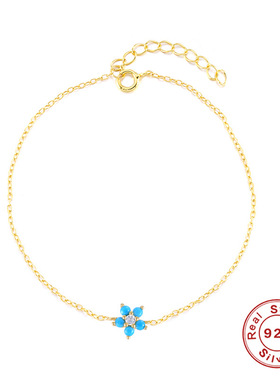 S925纯银个性创意花朵绿松石气质手链欧美跨境热销INS风穿搭手饰