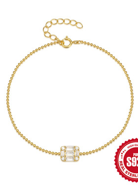 925纯银方形镶钻圆珠日常搭配女