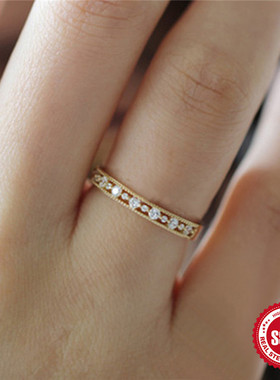 S925纯银环精致镂空复古镶钻高级感戒指网红抖音热销百搭秀气戒子