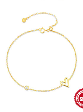 s925纯银爱心间隔镶钻女士手链