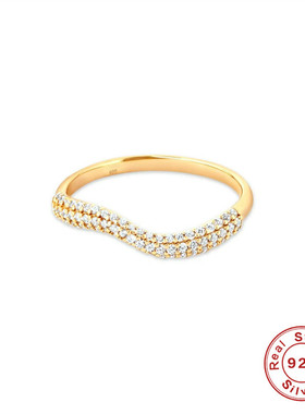 S925纯银创意款波浪锆石戒指女欧美跨境热销镶钻气质高级感食指戒