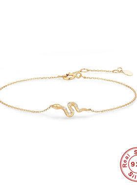 欧美时尚s925纯银镶钻小蛇手链