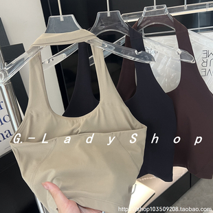 会反复爱上练背的挂脖运动背心 露背短款带固定罩杯健身背心