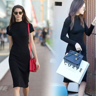 包臀大码 气质法式 黑色裙子 后开叉中长款 连衣裙轻奢小众炸街夏新款