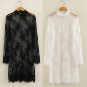 内搭勾花镂空宽松超火网纱打底衫 蕾丝打底衫 中长款 长袖 女 秋冬热卖