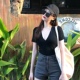黑色V领上衣 正肩显瘦打底衫 莫代尔T恤短袖 女夏性感紧身小心机修身