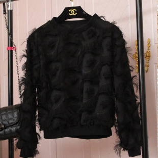 雪纺秋季 百搭雪纺上衣女装 新款 羽毛流苏打底衫 宽松显瘦超仙时尚 衫