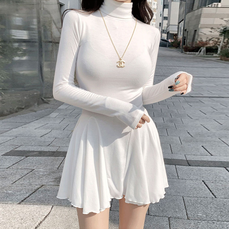 A字裙莫代尔纯色修身显瘦连衣裙