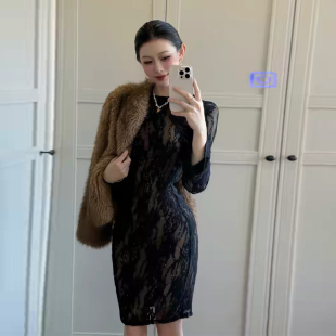 黑色蕾丝连衣裙女轻奢高级感带内衬性感修身 包臀裙洋气气质小黑裙