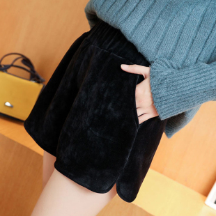 子打底裤 高腰小个子显瘦外穿保暖厚丝绒阔腿裤 女黑色大码 休闲短裤