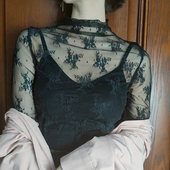 镂空纱衣法式 半高领蕾丝打底衫 大码 洋气别致小衫 上衣 秋冬内搭时尚