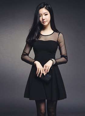 高级感连衣裙轻熟胖m大码高腰气质通勤女装A字小黑裙内搭打底裙子