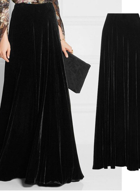 金丝绒半身裙胖胖MM大码女伞裙复古中式长裙高腰遮肉A字裙子秋冬