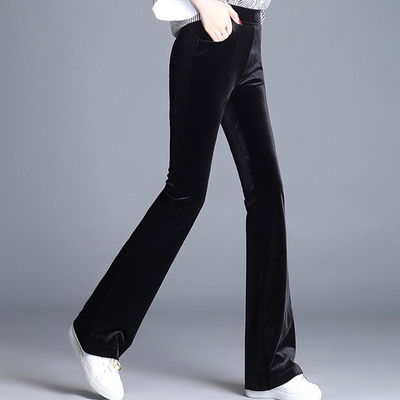 时尚微喇裤女高腰长裤大码口袋春