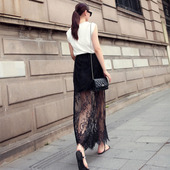 半身裙长款 松紧腰适合胯大仙女中长裙子大码 女花边春夏蕾丝风半裙