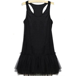 胖MM显瘦裙子网红连衣裙 蓬蓬裙圆领打底裙 连衣裙大码 网纱背心裙