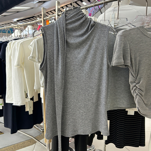 独特小衫无袖女大码遮肉显瘦内搭外穿高级感别致上衣围巾领打底衫