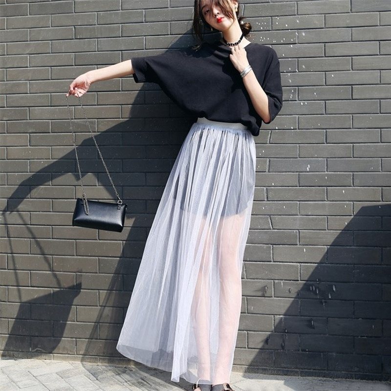 网纱半身裙女春韩版新款高腰镂空百搭大码洋气长裙仙女裙半身网纱