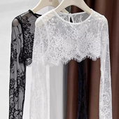 夏外搭防晒衣薄纱外穿配吊带裙子上衣蕾丝小坎肩 薄款 蕾丝罩衫 短款