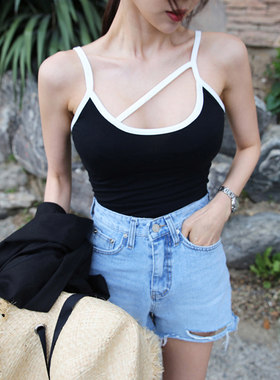 背心吊带女欧美撞色舒适运动嘻哈