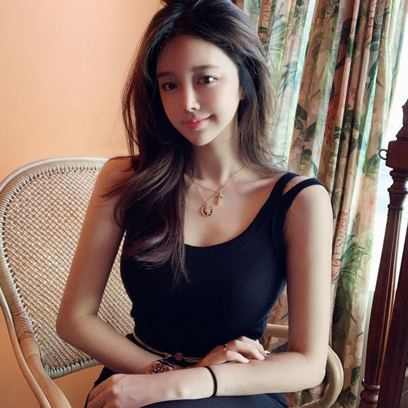 吊带背心女内搭ins潮带胸垫黑色