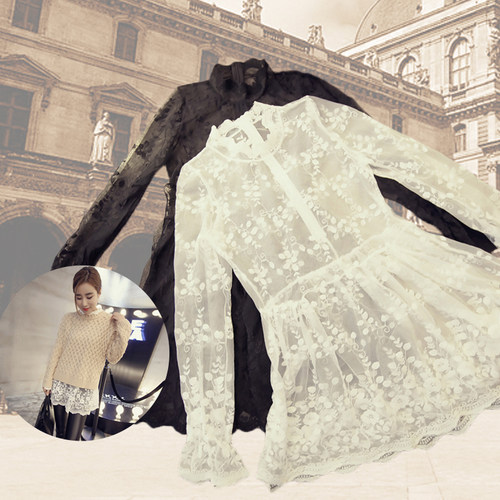 花边刺绣花朵白色超仙女上衣毛衣