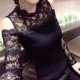 大码 蕾丝衫 女打底衫 修身 性感露肩T恤女潮 欧洲站秋季 针织长袖 新款