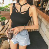 度假风吊带衫 打底小背心 美背无袖 女带胸垫挂脖外穿夏新款 性感大码