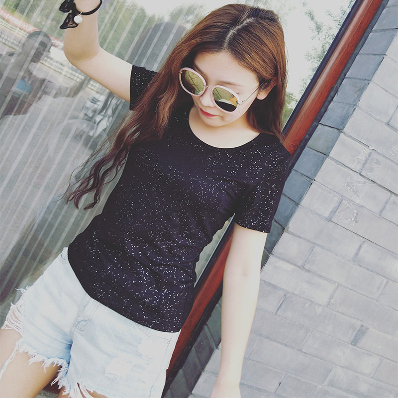 港味背心T恤闪光丝半袖莫代尔