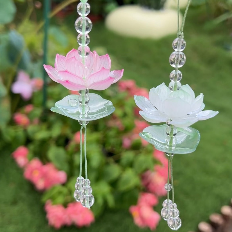 杭州灵隐传统手工挂件粉荷瑶珠挂饰绿荷瑶珠新中式钱袋子饰品吊坠