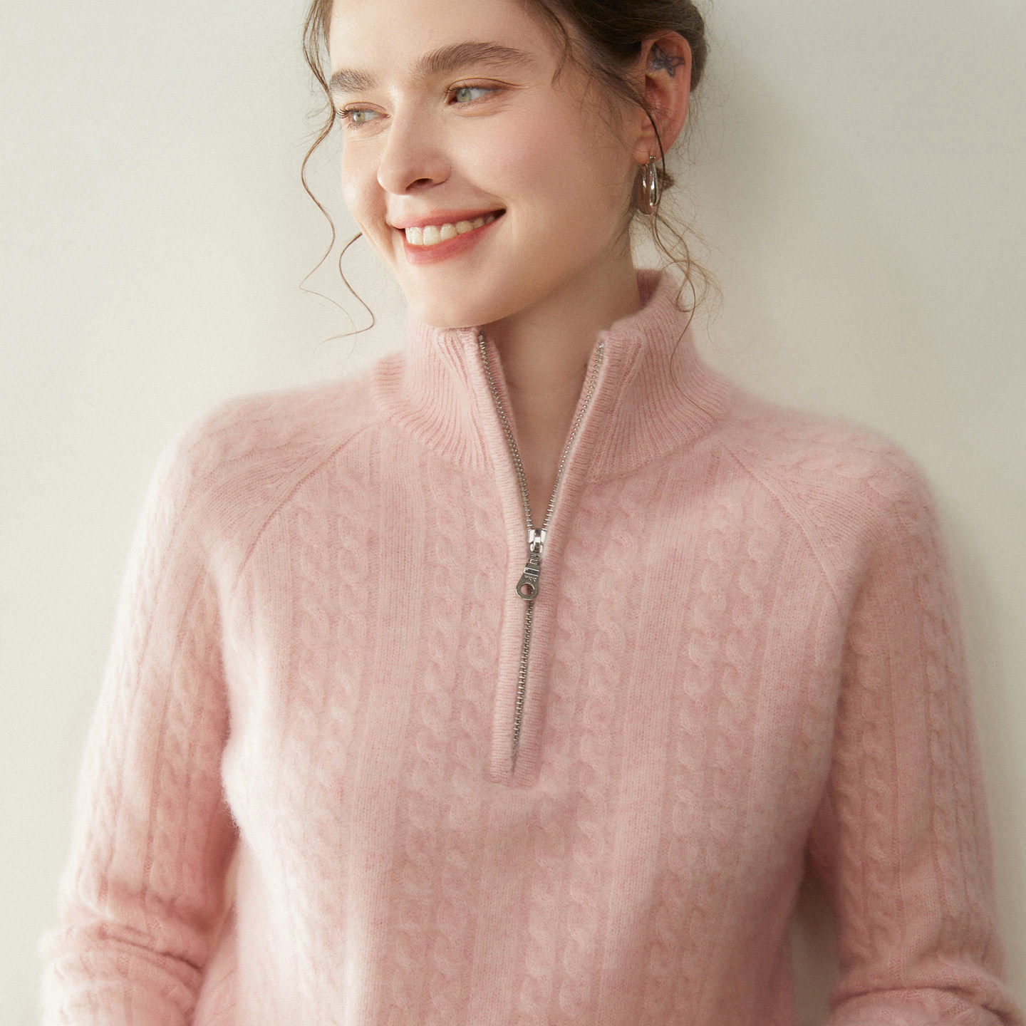 秋冬新款山羊绒衫女半开拉链针织打底衫宽松显瘦毛衣内搭上衣,女装/女士精品,羊绒衫,淘宝优惠券,粉丝福利购,淘宝优惠卷