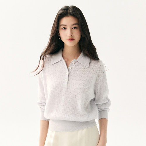 通勤POLO领山羊绒女秋冬毛衣简约