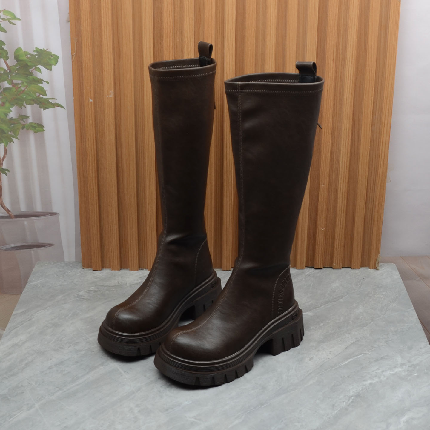 撤柜断码长靴粗跟小个子平口女靴