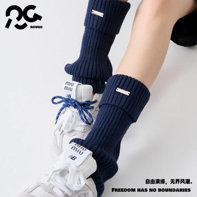 Rougo罗口金属标女针织堆堆袜套