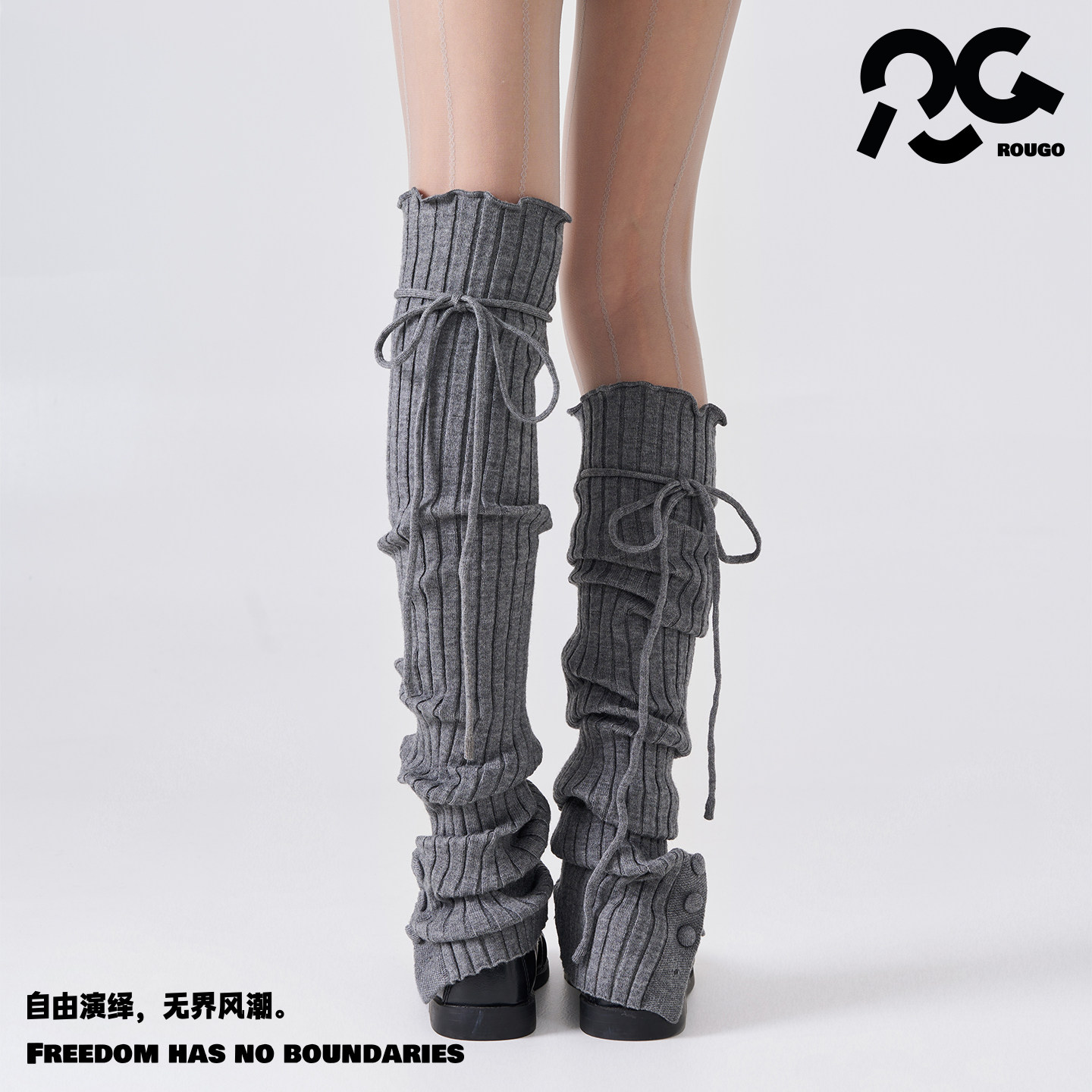 露思同款｜ROUGO罗口绑带袜套堆堆袜子女长筒过膝纽扣腿套蝴蝶结,女士内衣/男士内衣/家居服,长筒袜,淘宝优惠券,粉丝福利购,淘宝优惠卷