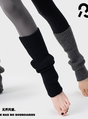Rougo罗口中筒瑜伽灰色堆堆袜套针织袜子女秋冬腿套保暖配鲨鱼裤