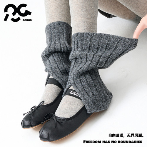 开叉针织袜套堆堆袜冬季中筒女针织y2k腿套保暖配鲨鱼裤配雪地靴
