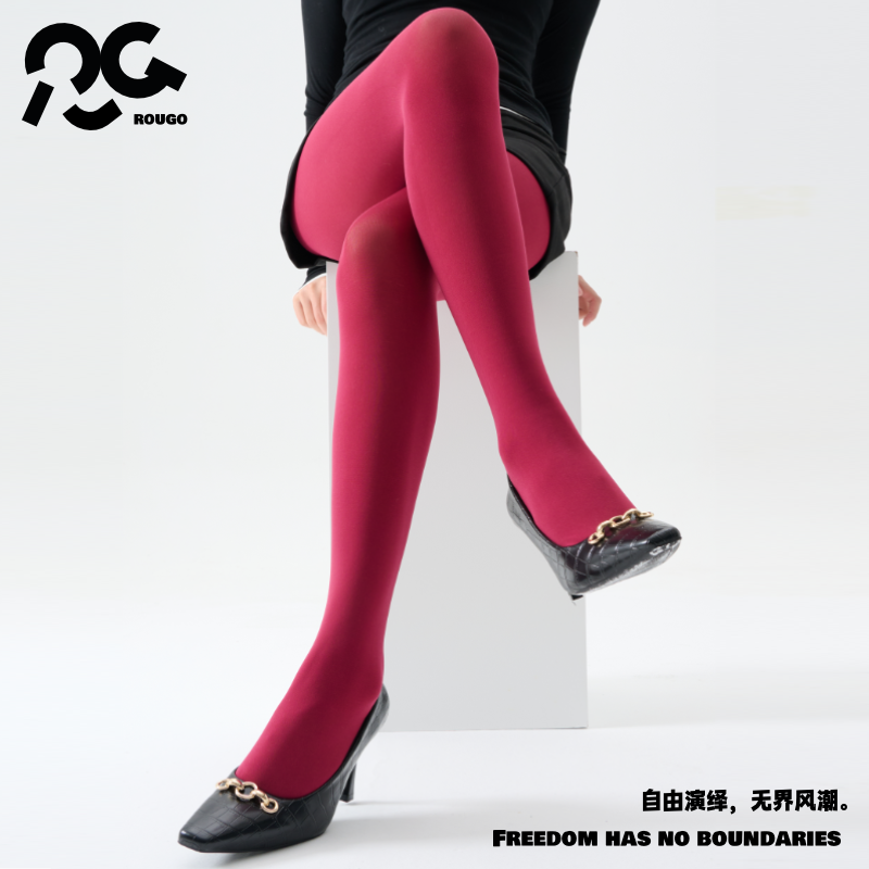 Rougo安可拉红色天鹅绒连裤丝袜女春秋款本命年性感时尚圣诞打底