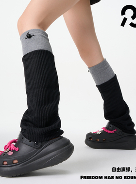 Rougo罗口抽绳针织户外袜套堆堆袜女士毛线秋y2k绿色百搭2025新款