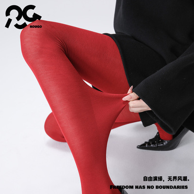 Rougo罗口羊毛红色打底袜丝袜秋季miu系千金风穿搭连裤袜女圣诞节