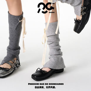 少女 腿套y2k小众绑带 祈祷｜灰色芭蕾风蝴蝶结中筒袜套女春秋款